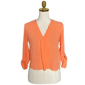 ALICE + OLIVIA | Coral/Orange Silk Roll Up Sleeves Blouse Shirt Size XS